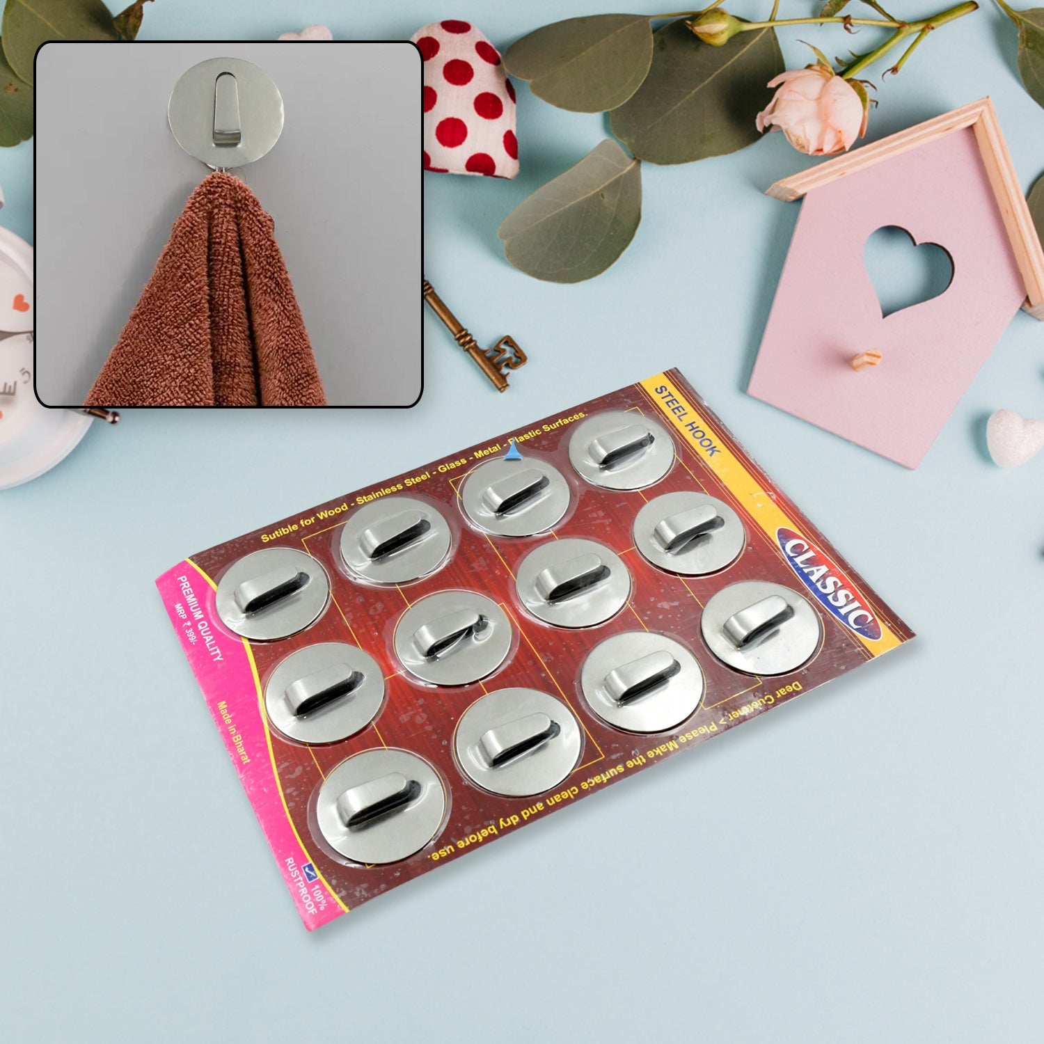 Steel self-adhesive wall hooks for home organization Steel self-adhesive wall hooks for home organization